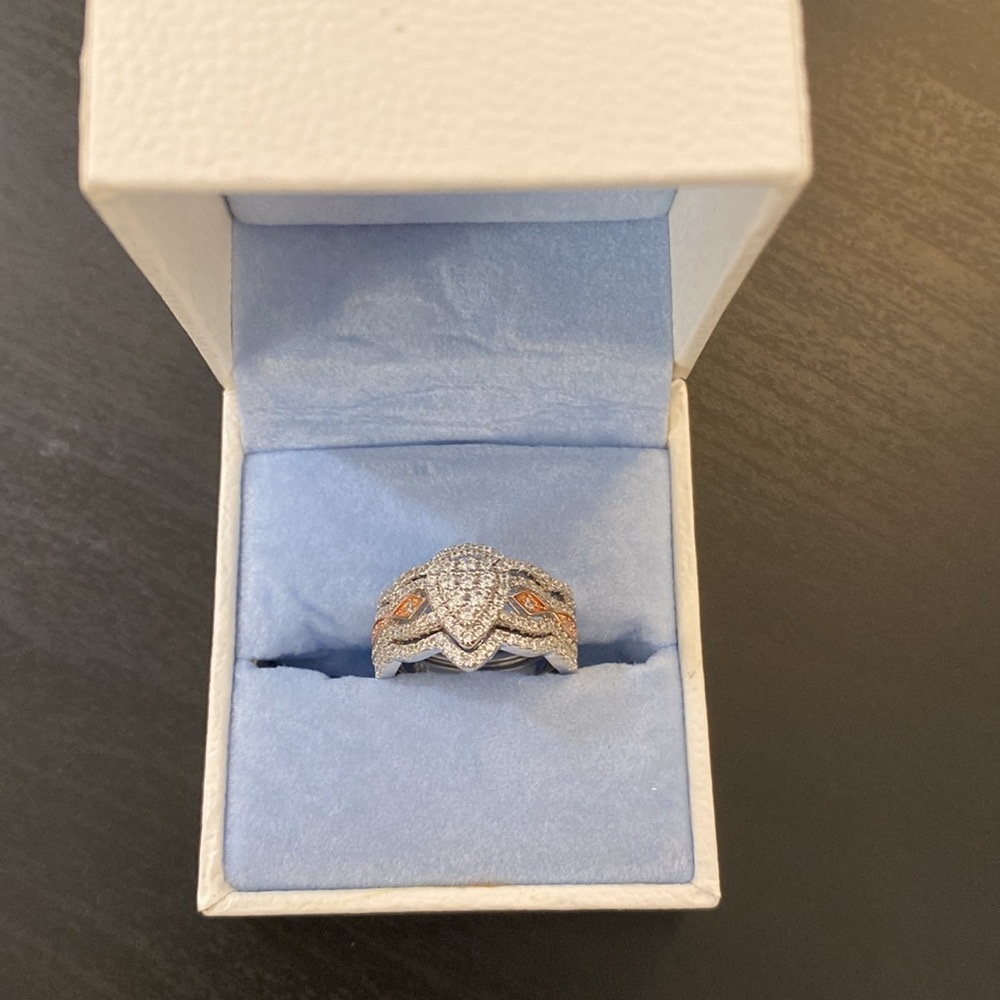 CZ white and rose gold pave engagement 3 ring stack Size 5